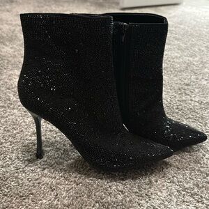 Black Rhinestone Heeled Boots, NEVER WORN